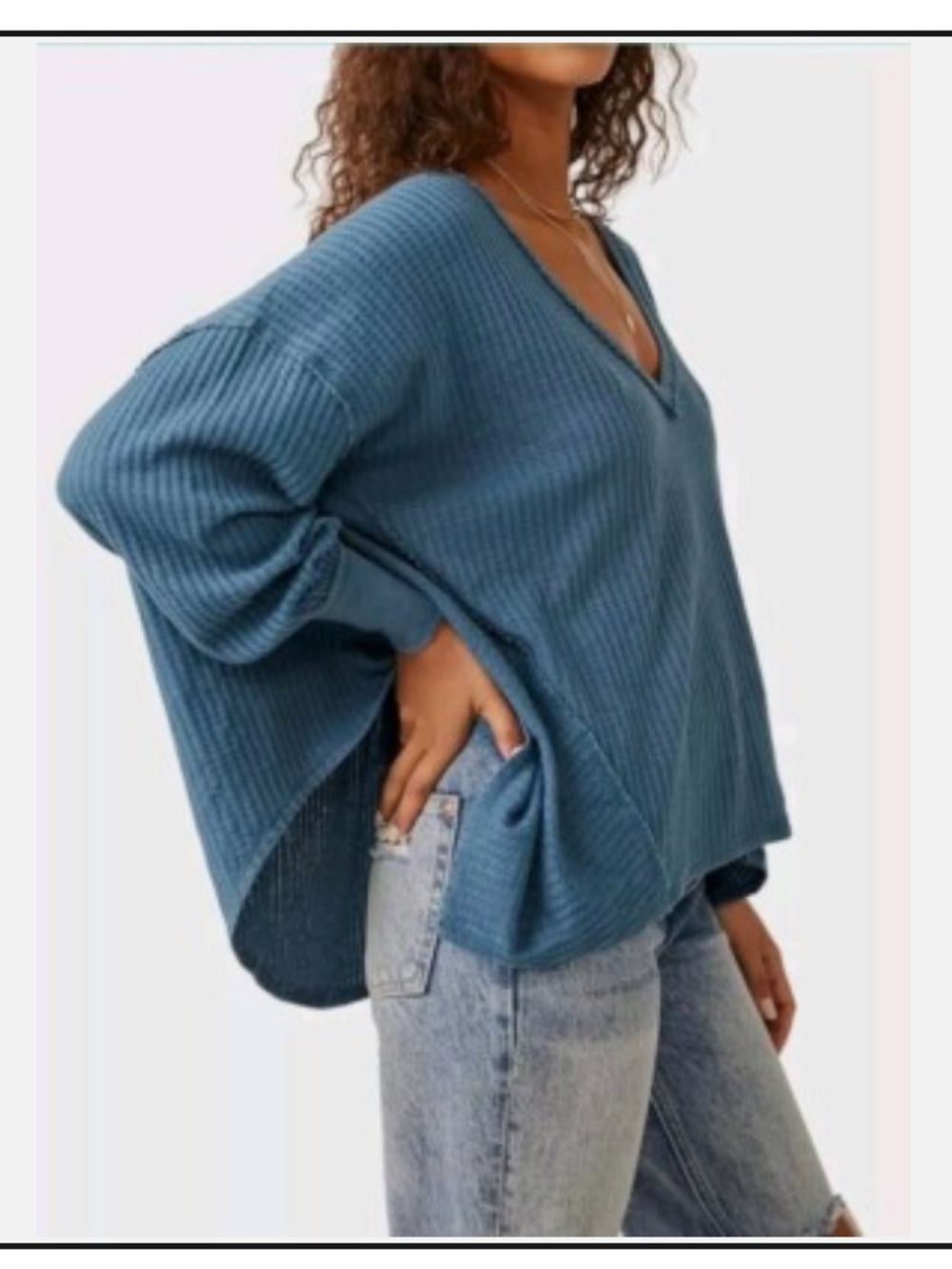 We The Free People Coraline Thermal Womens Small Oversized Swing Top Legion Blue